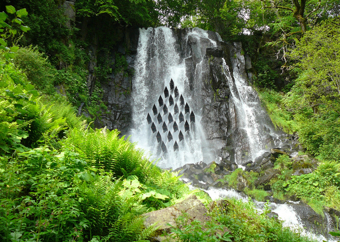 Les Cascadeurs by Laurent Gongora interrupts the flow of a waterfall #outdoor #waterfall #architecture