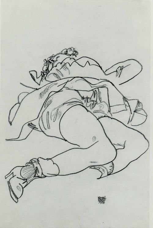 Egon Schiele Reclining Woman with Raised Skirt