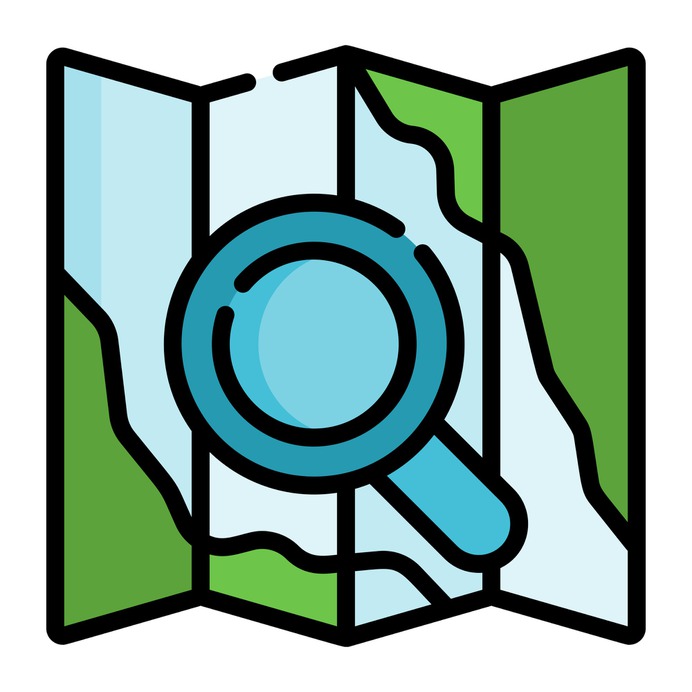 See more icon inspiration related to search, map, maps and location, loupe, map pointer, map point, map location, placeholder, route, pointer, guide, maps, orientation, folded, pin, paper and location on Flaticon.