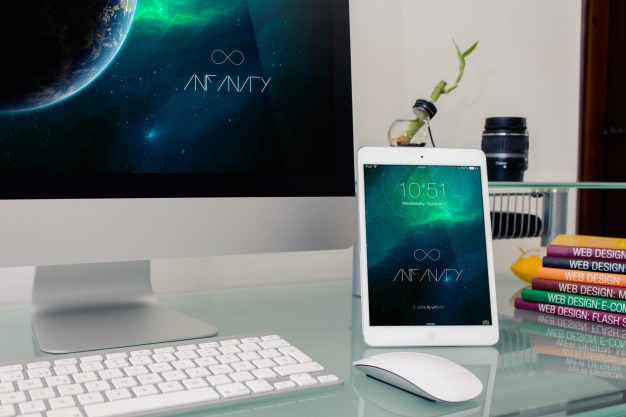 Computer and tablet screens mock up design Premium Psd. See more inspiration related to Mockup, Design, Computer, Template, Web, Website, Mock up, Tablet, Monitor, Templates, Website template, Screen, Mockups, Device, Up, Devices, Computer screen, Web template, Realistic, Real, Web templates, Mock ups, Mock, Screens and Ups on Freepik.