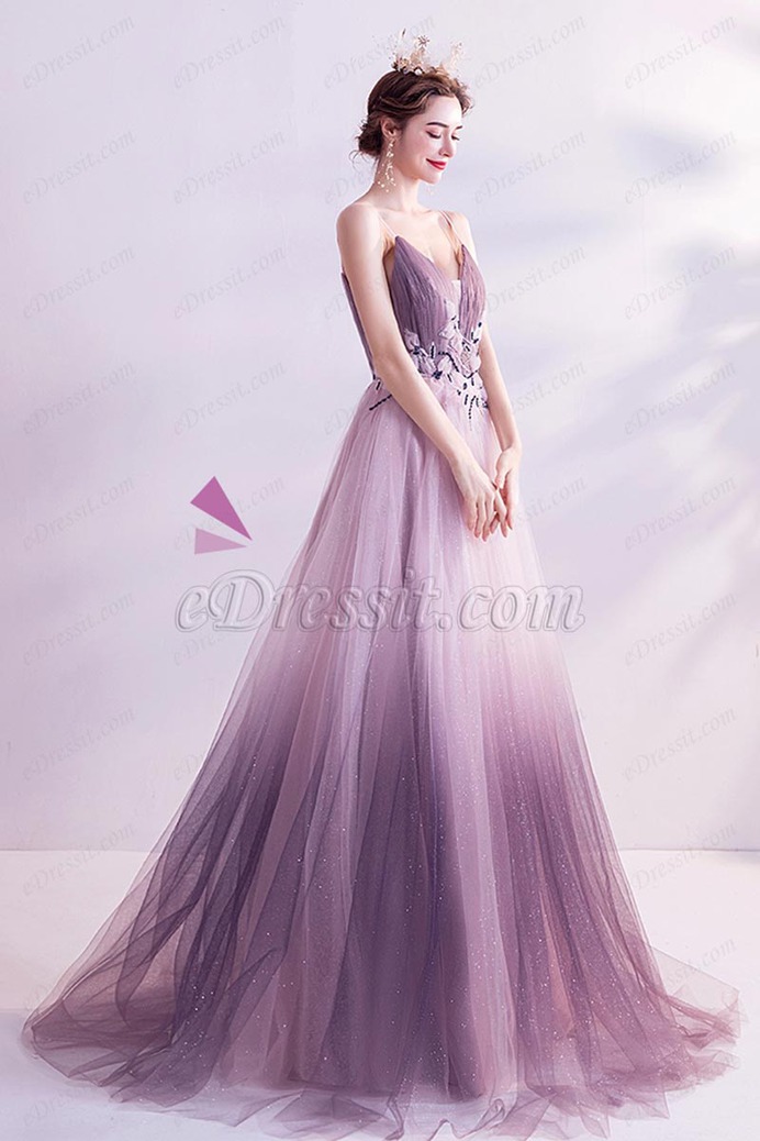 eDressit Spaghetti V-Cut Purple Shiny tulle Evening Ball Dress (36225606)