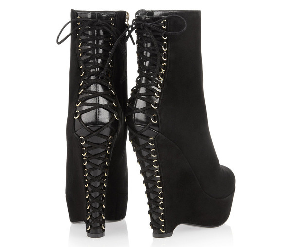 Corset boots #ysl #yves #shoes #laces #gear #heel #wedge #heels #laurent #corset #sant #high #fetish