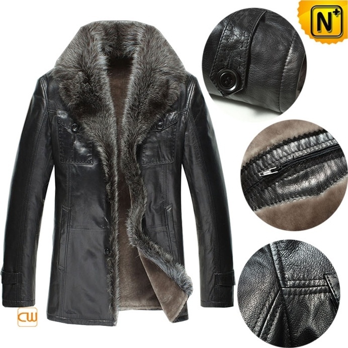 Mens Shearling Lined Fur Leather Coat CW868871 #mens #shearling #coat