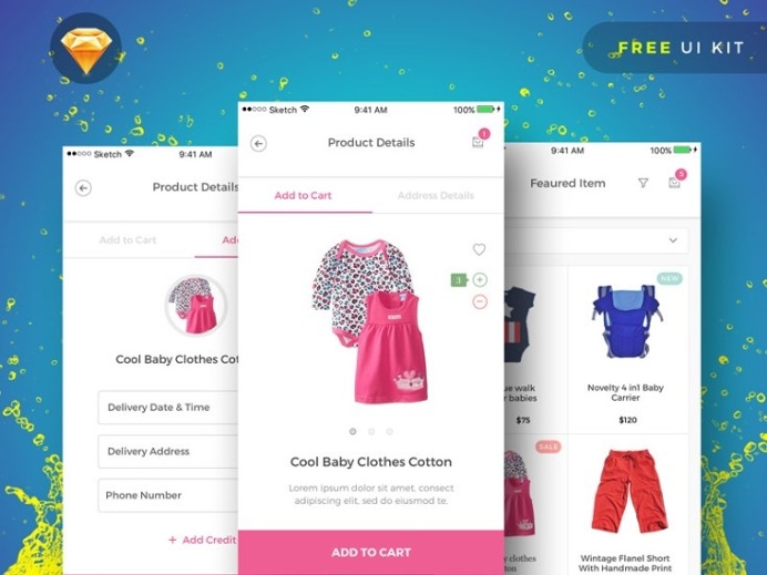 BabyPink : Free Sketch Ecommerce UI Kit