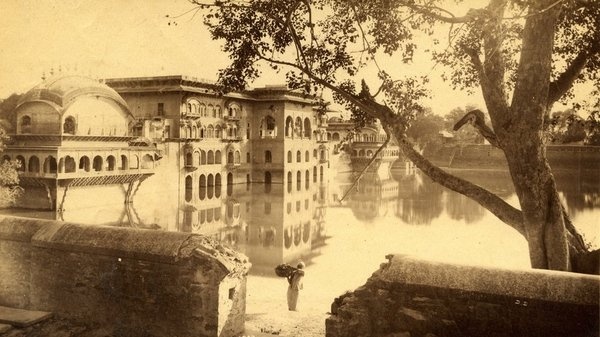 Water Palace, Deeg, 1884 #ripples #water #sepia #india #photography #sunlight #palace #reflection #lake