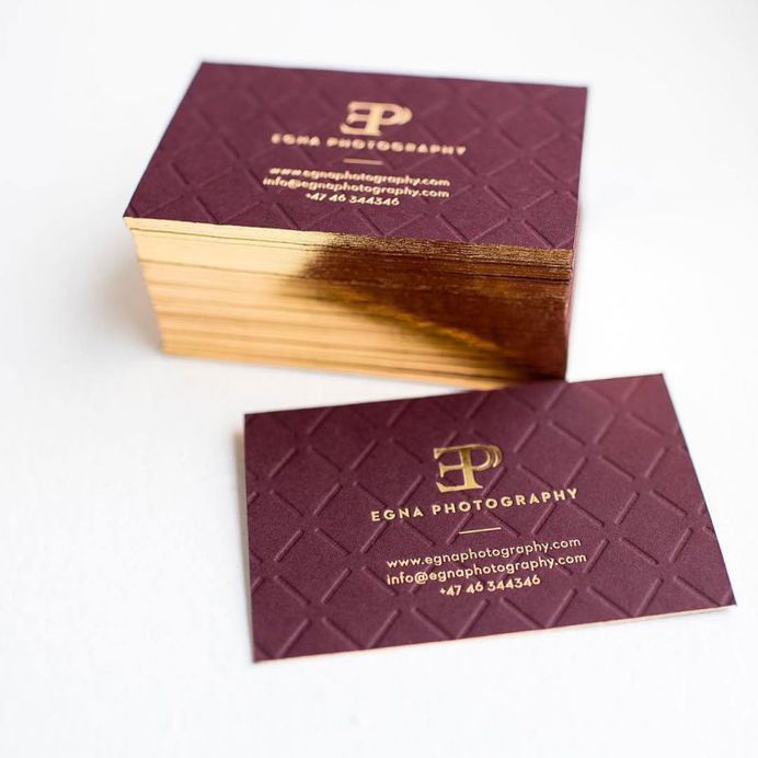 Business cards with blind debossed pattern and gold edges