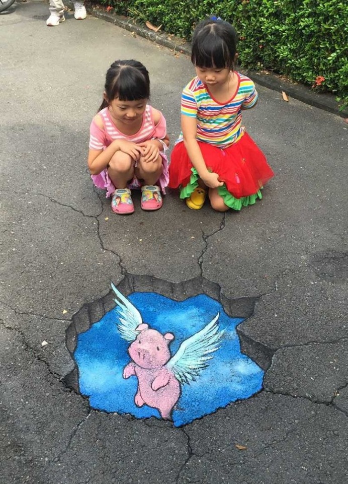 Sidewalk Chalk Drawings on the Streets of Ann Arbor by David Zinn