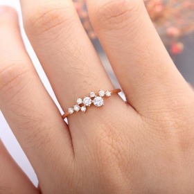 Rose Gold Engagement Ring,Diamond Cluster ring,Flower Wedding ring, Mini Twig Bridal Jewelry, Unique - birthday gifts