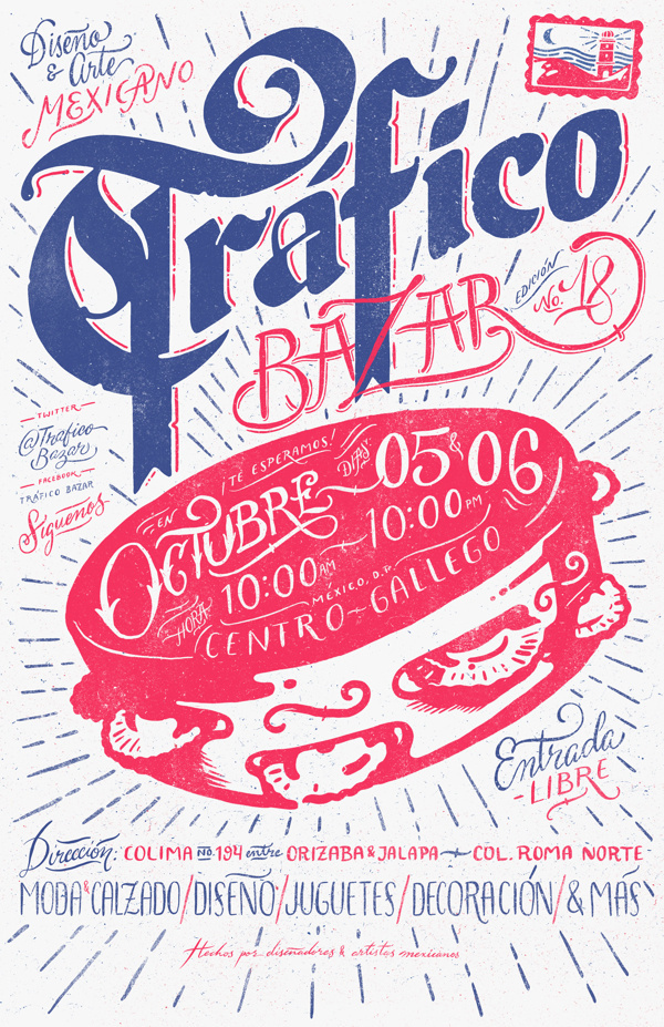Trafico Bazar No. 18 on Behance by Sindy Ethel & R3do #bazar #lettering #event #print #design #illustration #handmade #poster #pandero #galicia #typography
