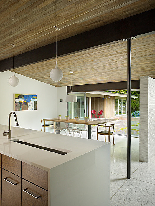 Lakewood Mid Century by DeForest Architects #interior #dining #modern #ceiling #design #wood #architecture #room