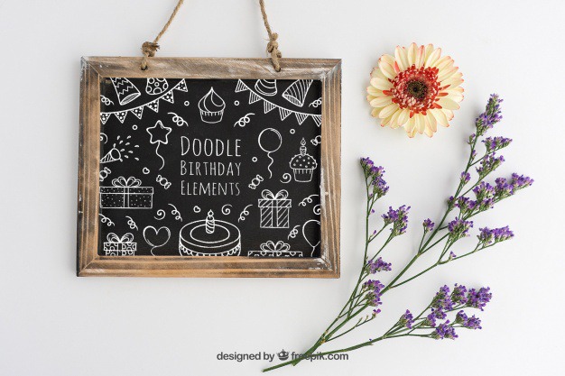 Mockup design with birthday slate and floral decoration Free Psd. See more inspiration related to Flower, Mockup, Birthday, Floral, Flowers, Design, Template, Nature, Blackboard, Celebration, Web, Website, Sign, Mock up, Decoration, Plants, Decorative, Message, Website template, Mockups, Up, Birth, Web template, Realistic, Placard, Slate, Real, Mock ups, Mock and Ups on Freepik.