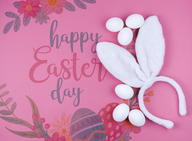 Happy easter day Free Psd. See more inspiration related to Flower, Mockup, Floral, Template, Paint, Typography, Spring, Celebration, Happy, Font, Holiday, Mock up, Easter, Plant, Religion, Egg, Painting, Calligraphy, Lettering, Traditional, Bunny, View, Up, Day, Top, Top view, Cultural, Tradition, Ears, Mock, Headband, Seasonal, Bunny ears and Paschal on Freepik.