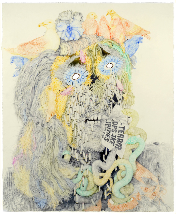 "Weeping Woman" pencil, colored pencil, acrylic on paper, 32" x 22", 2008
