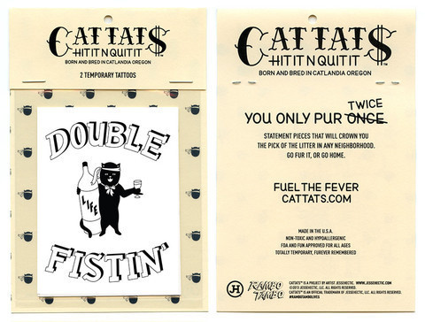Double Fistin Temporary Tattoos #fonts #tat #ink #copywriting #packaging #cat #temporary #tattoo