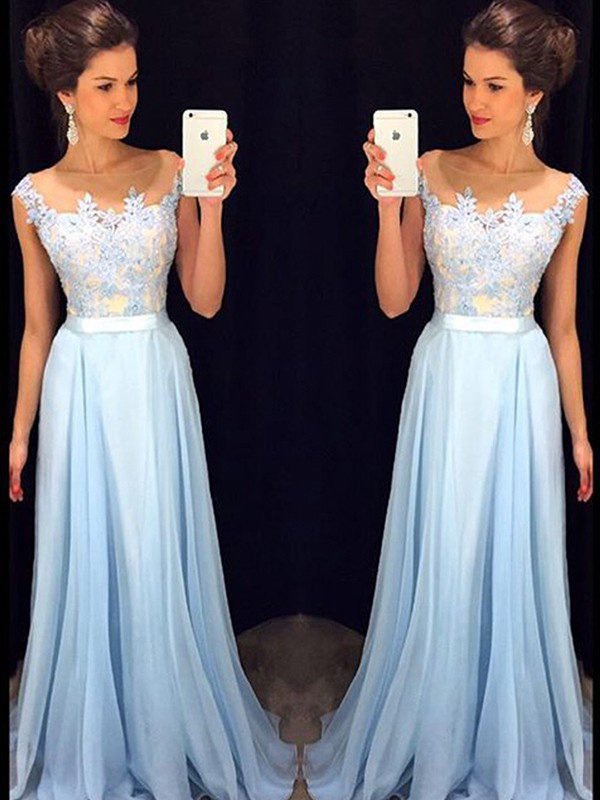 Ärmelloses Empire Taille Chiffon Ballkleid für Apfelförmige Figur mit Applikation
