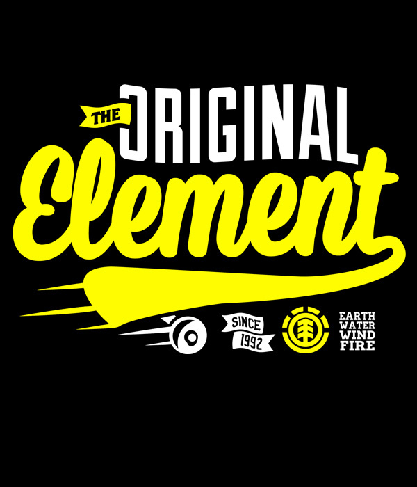 Element Jim Stark Co. #lettering #script #yellow #black #element #original #ribbon #skateboard #hand