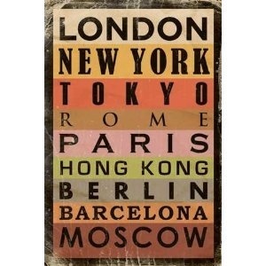 Städte Poster Metropolen London Paris New York + Wechsel Rahmen Maxi aus schwerem MDF Holzfaserwerkstoff, Holzoptik Buche Nachbildung #cities #metropoles #typo #poster