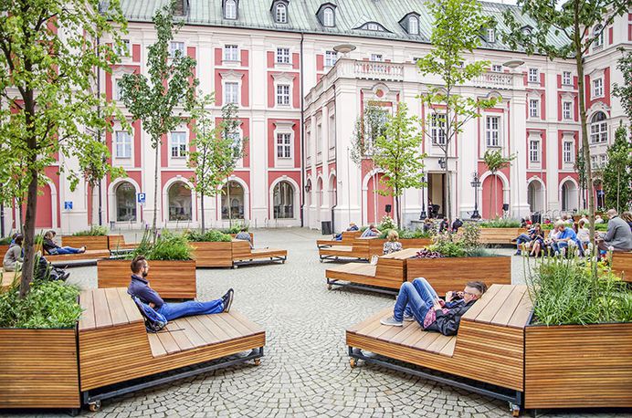 atelier starzak strebicki revives courtyard with landscaped street furniture