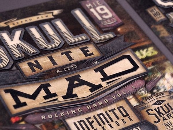 Skull nite and MAD vol. 1 by OVR Overloaded Design . Charly #ovrdesign #rosario #lettering #argentina #rock #flyer #skullnite #vintage #overloaded #type #typography