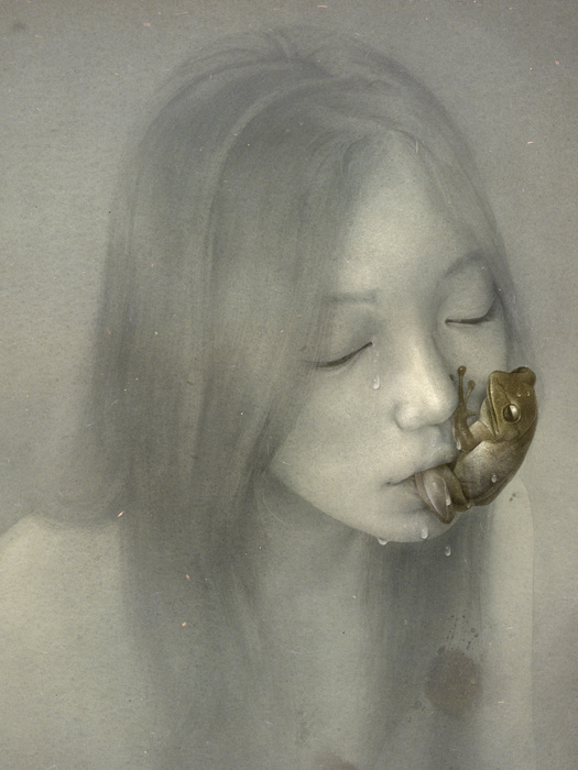 Absinthe Drinker, Sam Weber #girl #illustration #soft #absinthe #frog