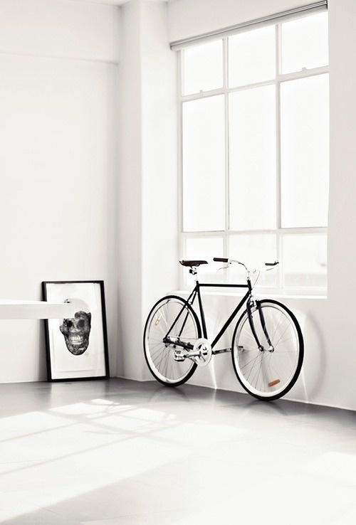 bike #interior #white #print #black #bike #window #skull #light