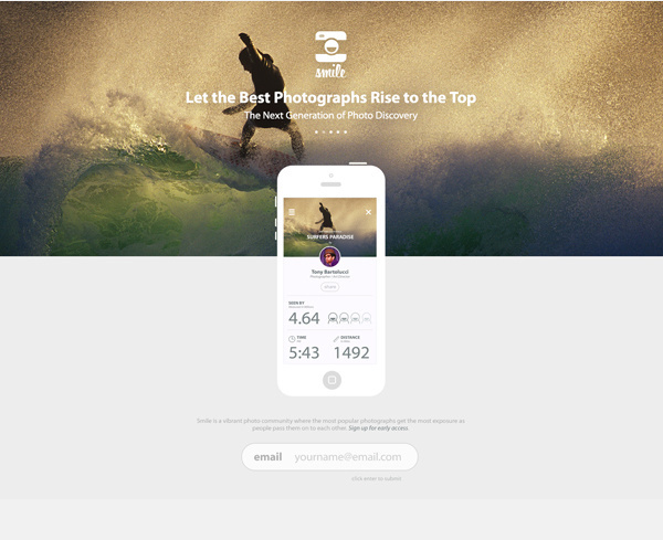Smile Landing Page #iphone #minimalist #photo #clean #ios #surfing #mobile #ui