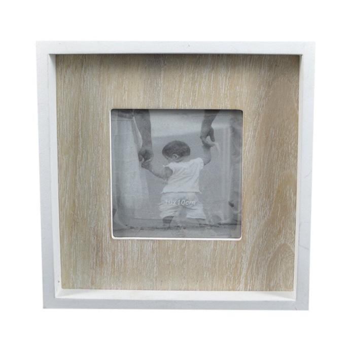 White/Natural MDF Box Photo Frame, 18cm x 18cm