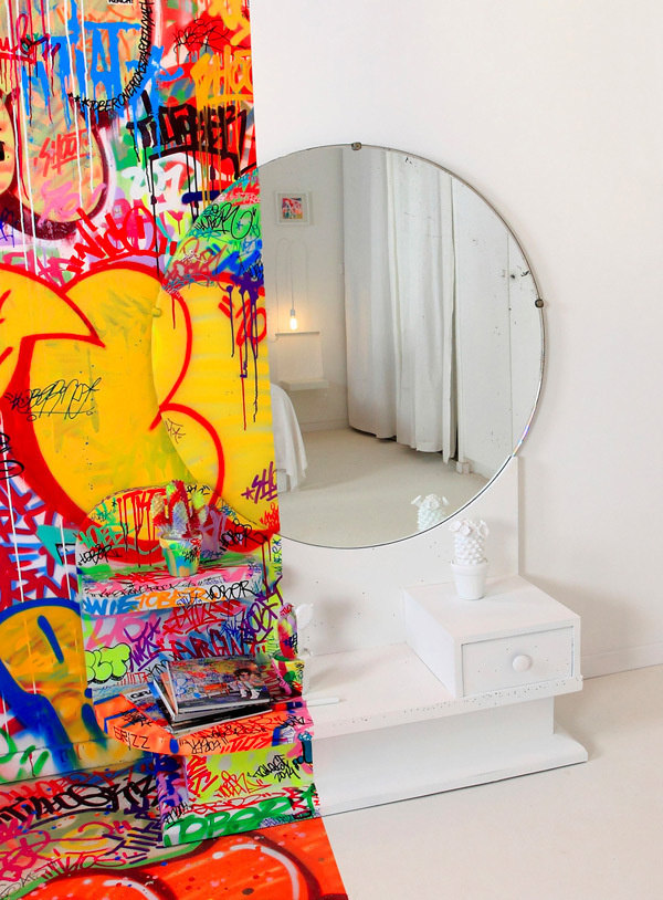A French Hotel Room Half Covered in Graffiti #white #vs #graffiti #coloured #space #art #style