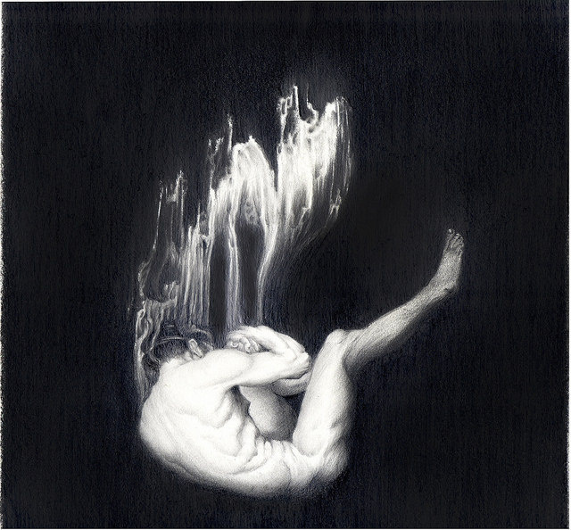 Exclusive Interview: Micki Pellerano Discusses Spirituality, Architecture and New Drawings | Hi-Fructose Magazine #ink #white #sinking #black #paint #figure #man #pastel