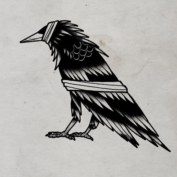 Bandaged Crow © 2012 Tom Gilmourhttp://www.tomgilmour.comhttps://www.facebook.com/tomgilmourillustration #white #black #tattoo #and #flash