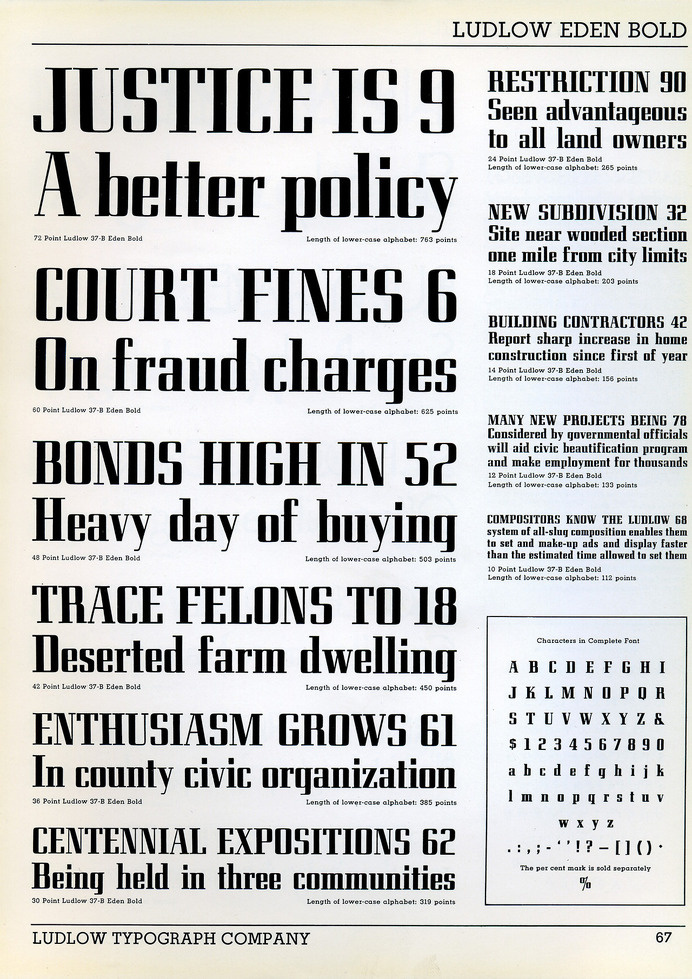Eden Bold type specimen #type #ludlow #specimen