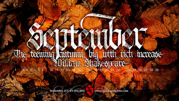 All sizes | September 2012 Calendar | Flickr - Photo Sharing! #calligraphy #red #fall #orange #gothic #shakespeare #september #season #wallpaper #textura
