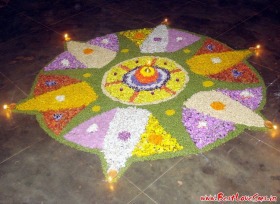 Flower Petals Rangoli Design With Diyas