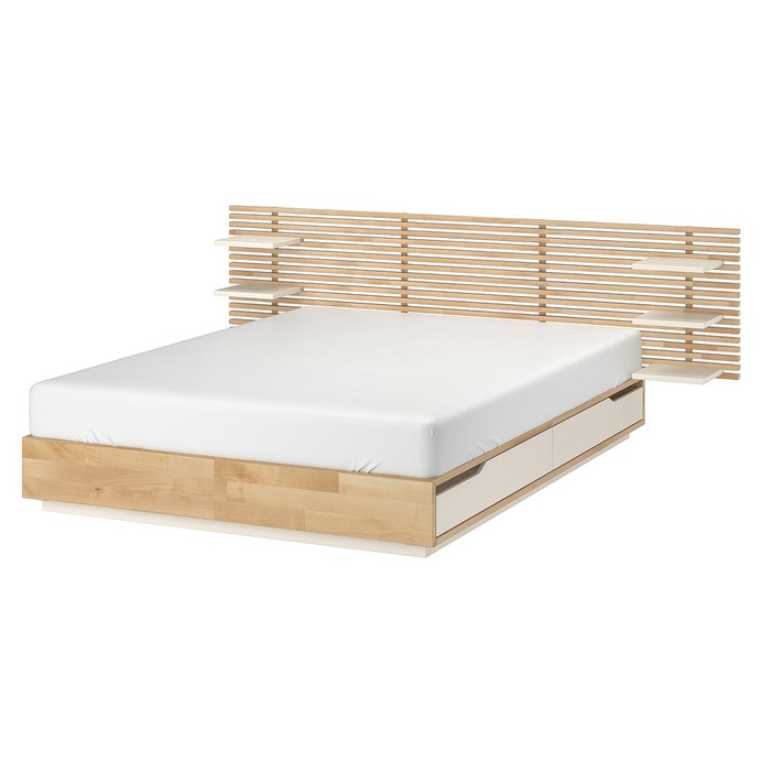 MANDAL Struttura letto con testiera, betulla/bianco, 140x202 cm