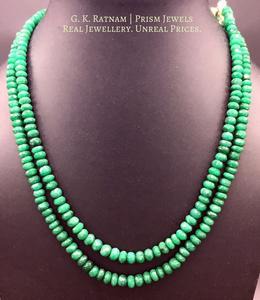Green Beryl Cut Beads 2 Line Necklace - gold diamond polki kundan meena jadau jewellery