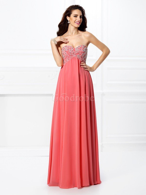 Robe de bal longue en chiffon de col en cœur de princesse avec sans manches
