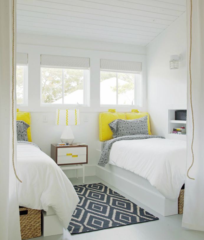 Modern bedroom with bright yellow accents