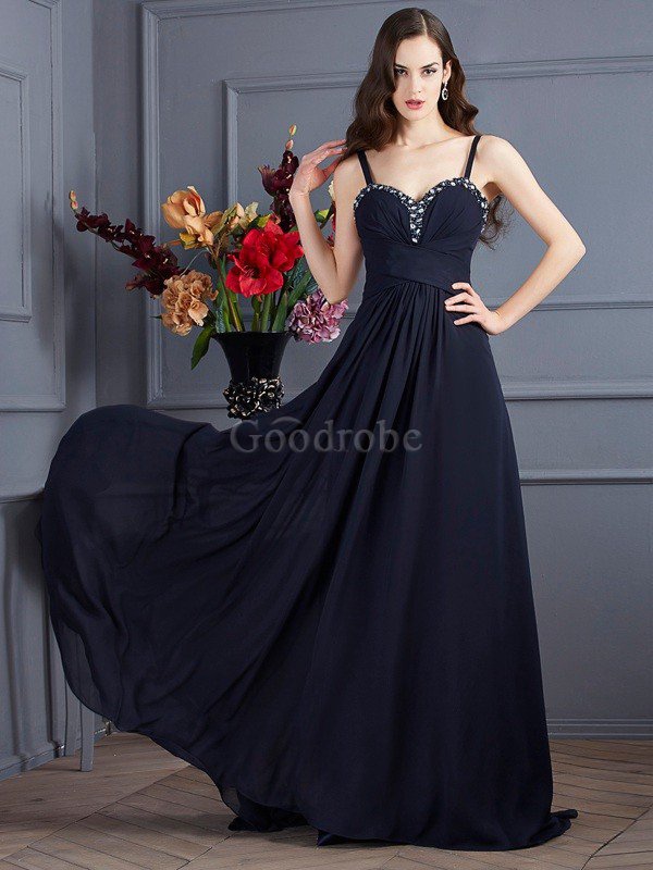 Robe de bal longue de tour de ceinture empire a-ligne de princesse bretelles spaghetti