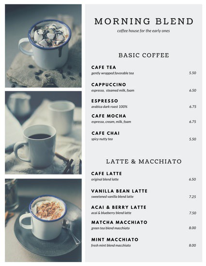 Monochromatic Coffee Collage Menu