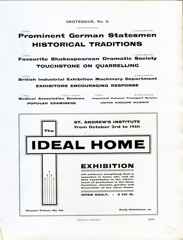 Type specimen of Miller and Richard's Grotesque No. 6 typeface. #type #specimen #typography