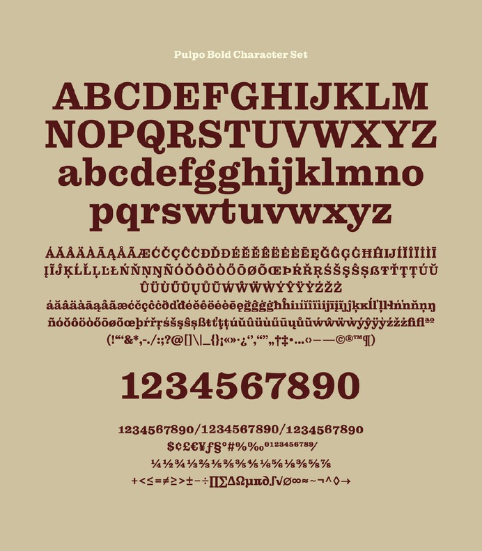 Pulpo Typeface - Mindsparkle Mag Felix Braden designed Pulpo – a friendly and comfortable looking Clarendon ideally suited for editorial, advertising and packaging as well as web and app design. #typeface #typography #logo #packaging #identity #branding #design #color #photography #graphic #design #gallery #blog #project #mindsparkle #mag #beautiful #portfolio #designer