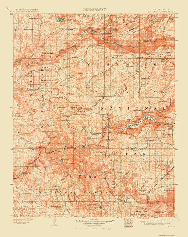 Historical Topographic Maps - YOSEMITE QUAD CALIFORNIA (CA) USGS 1911 #topographic #yosemite #map