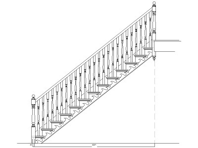 CAD drawing of a standard staircase with spindles. #diagram #stairs #drawing