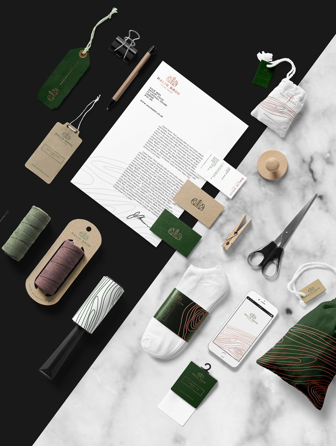 Malik Bros - Tailor Goods branding corporate design by Sebastian Bednarek new minimal beautiful green mindsparkle mag business card cardboar