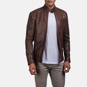Brown Leather jacket, men fashion