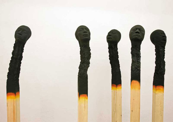 matchstick men by wolfgang stiller #morbid #matchstick #burnt #installation #men #dead