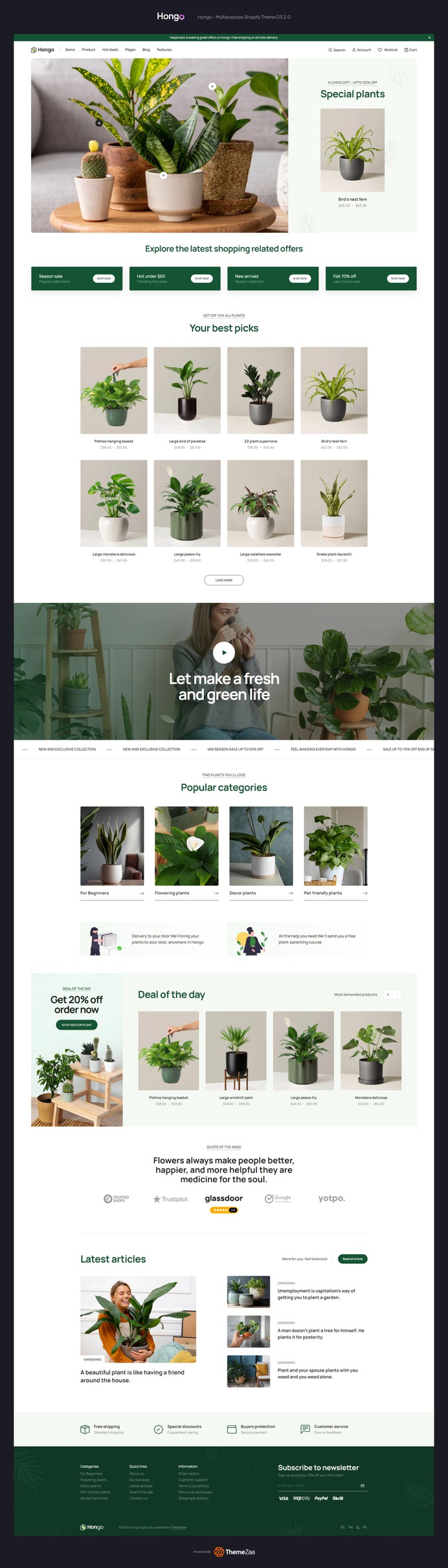 Transform your online garden center into a flourishing digital oasis with the #Garden #Plants #Hongo #Shopify #theme. Rooted in elegance and functionality, Garden Plants Hongo Shopify theme provides the fertile ground for your online garden center to thrive. With its captivating design, seamless navigation, and robust features, Garden Plants empowers you to cultivate an unforgettable shopping experience that blooms with beauty and possibility. Embark on a journey of growth and prosperity with Garden Plants as your trusted companion in digital horticulture.