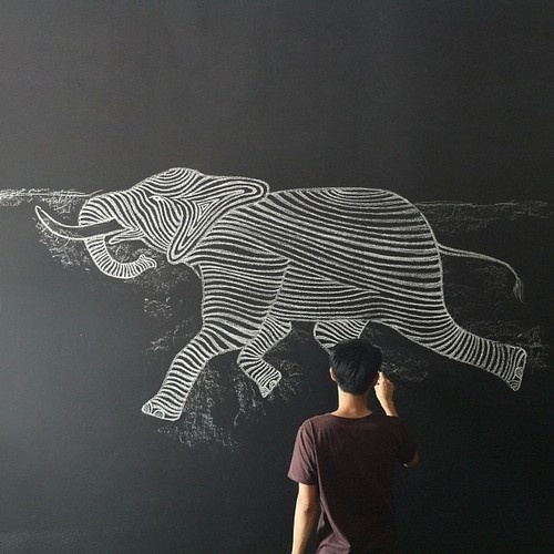 A well traveled woman #drawing #chalk #elephant #illustration #animal #sketch