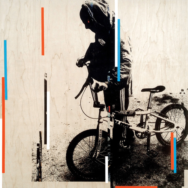 Gray, 2014 by Eyeone | 24" x 24" | Mixed media on wood #bmx #eyeone #bicycles #glitch #art #mixed #cycling #media