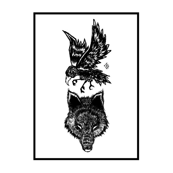 ROWN • Crow & Wolf screenprint / Yatagarasu & Grim